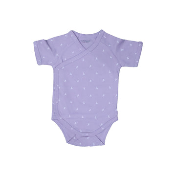 PURPLE LEAF PRINT HALF BODY HALF SLEEVES ROMPER